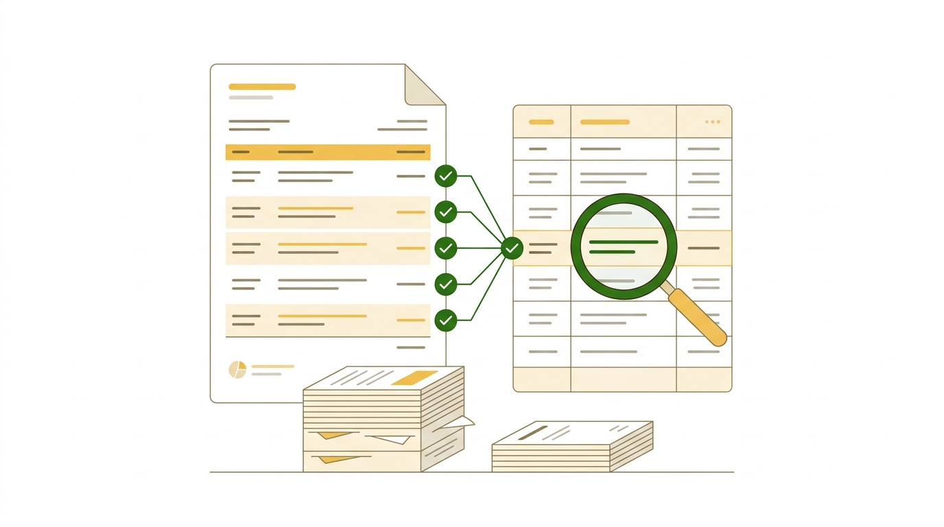 Bank statement rows matched and ticked against an accounting ledger