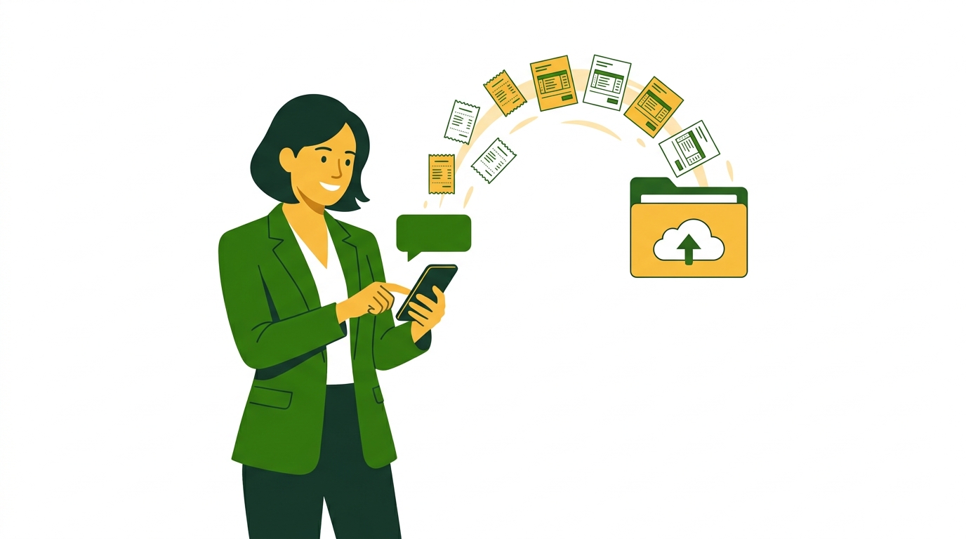 Business owner sending receipts and bank statements from a phone into a shared cloud folder